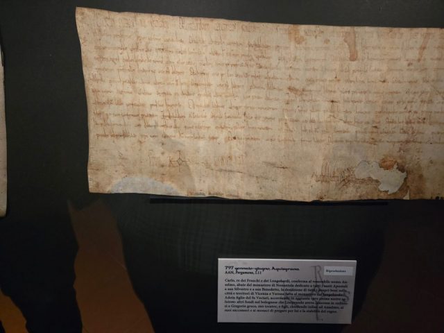 A document signed by Charlemagne; the same signature is reproduced in iron elsewhere in this album of pics