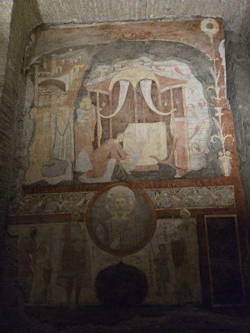 A fresco excavated from beneath the present church; likely present in the 4th century church.