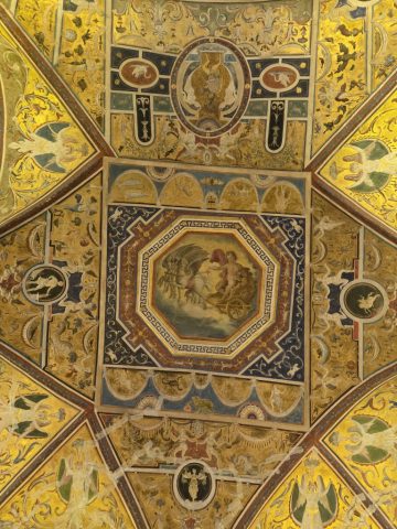 Mythical ceiling - with the sun god transiting from the Summer to the Winter solstice (with Leo & Cancer depicted on the right, and ,Sagittarius & Capricorn on the left) and
