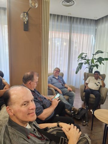In the hotel lobby, awaiting next excursion