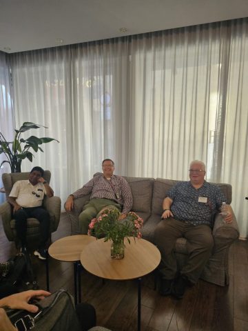In the hotel lobby, awaiting next excursion