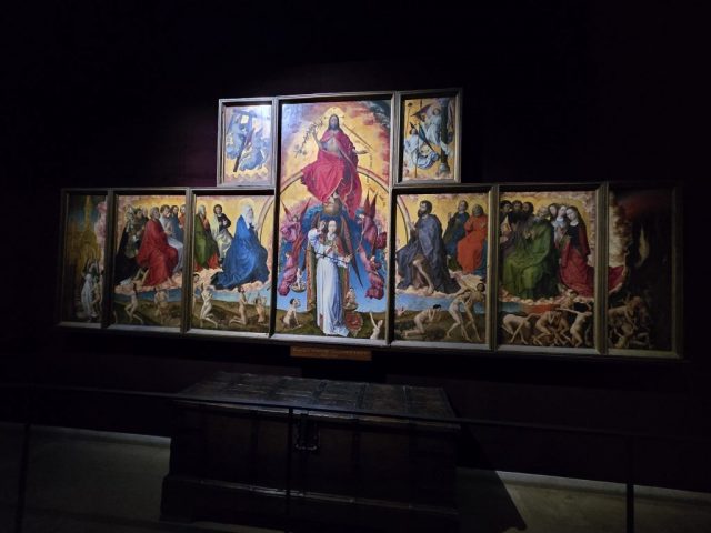 A oopy of this polyptych is in the main chapel; this is the original, that is kept safely in a climate controlled area to aid in its preservation.