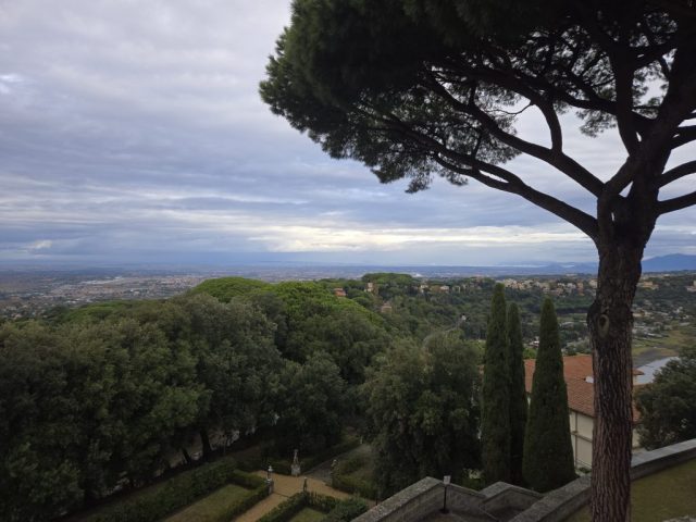 View from the rear balcony of Castel Gandolfo looking toward the city of Rome.