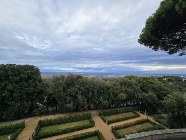 View from the rear balcony of Castel Gandolfo looking toward the city of Rome.