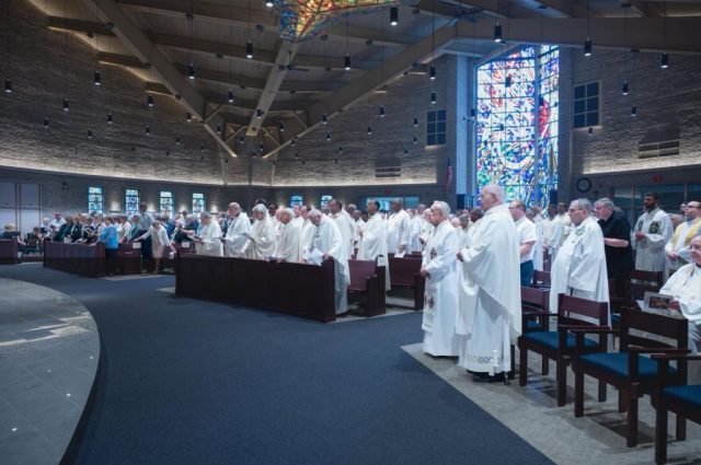 This is a side view of those gathered for the Jubilee Mass at the Church of St. Basil the Great in Brecksville, OH